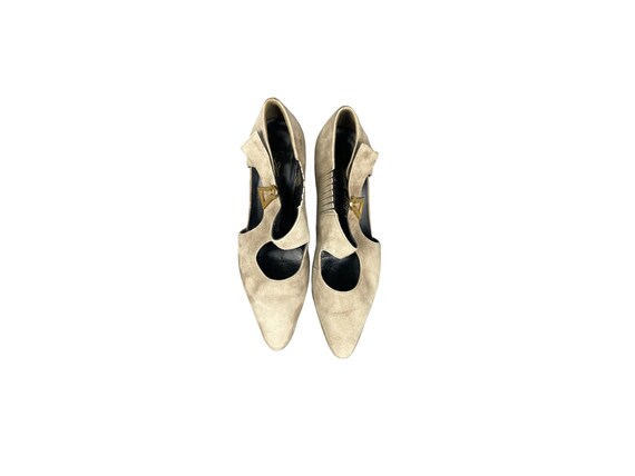 Vintage 1980's Karl Lagerfeld Beige Suede Pumps W… - image 4