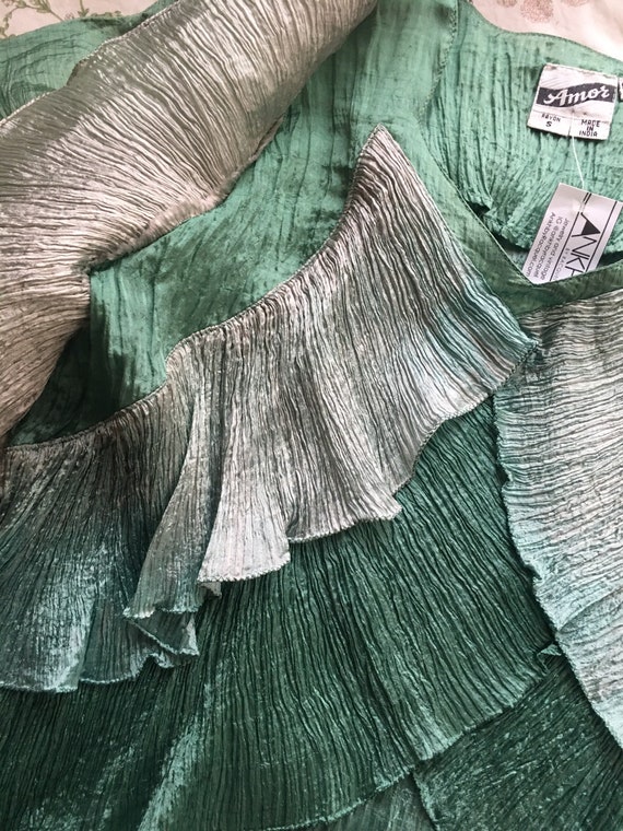 Vintage Green Ombre Pleated Blouse - image 10