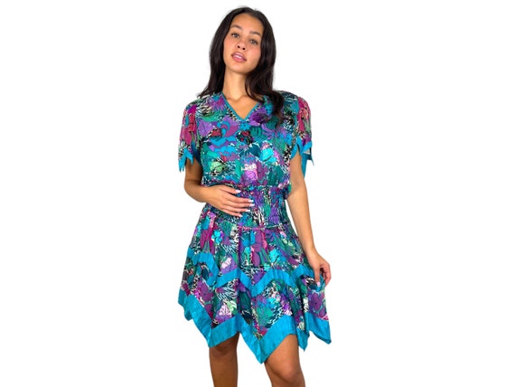 Vintage Diane Fres Turquoise Floral Dress - image 1