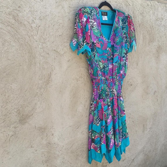 Vintage Diane Fres floral print patterned silk dre