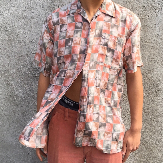 Vintage silk abstract print men’s s/s shirt
