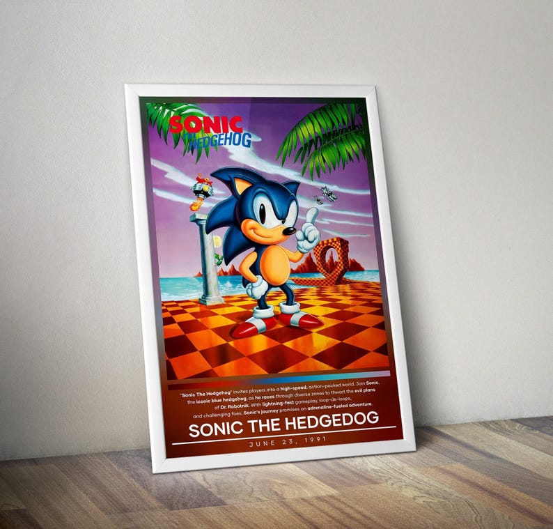 Sonic the Hedgedog Poster Sonic Print Gaming Poster 4 Colors Video Game ...
