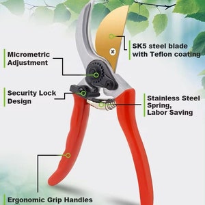 Professional Premium Bypass Pruning Shears- Use as Pruners, Garden Shears, Heavy Duty Handheld Garden Pruning Shears