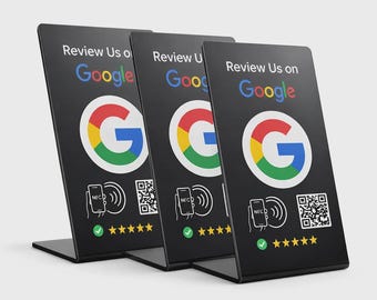 3 Pack Google Review Stand NFC Sign, QR Code Tap to Review Display, Google Review Plaque for Restaurant, Salon, or Small Business
