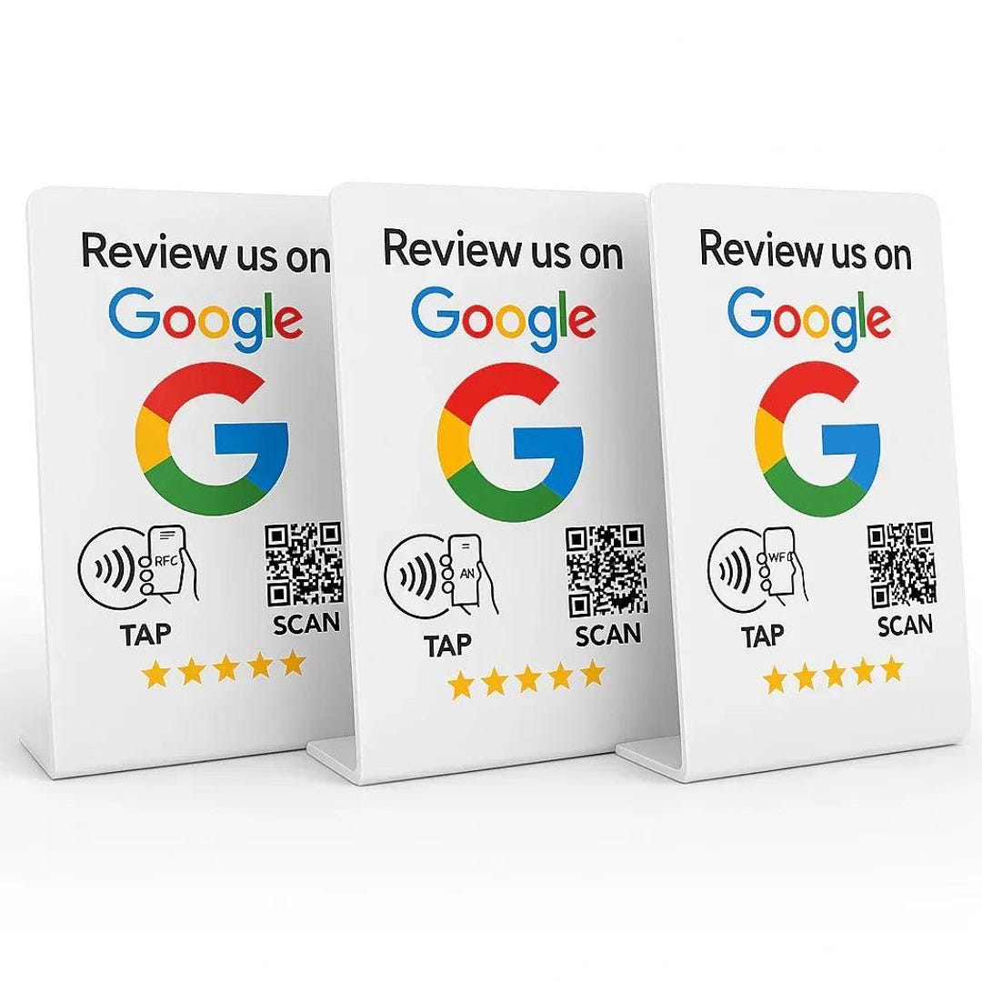 3 Google Review Signs NFC QR Code Display, -3-pack Tap to Leave Reviews ...