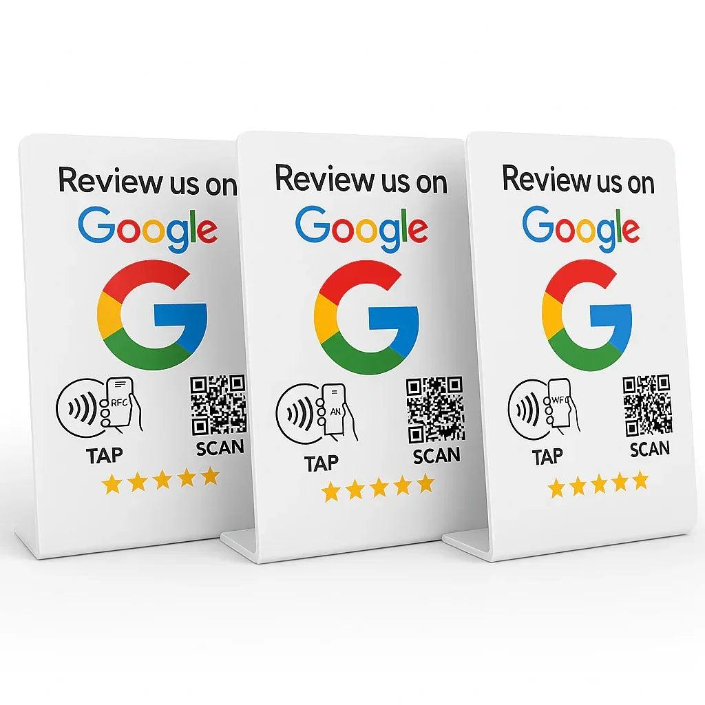 3 Google Review Signs NFC QR Code Display, -3-pack Tap to Leave Reviews ...