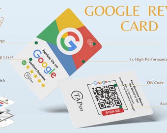 Google Review NFC Card - Tap to Review - PVC - Durable Finish - QR Code