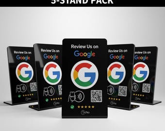 5-Pack Google Review Stands | NFC + QR Code Tap Displays | Business Reputation Boost