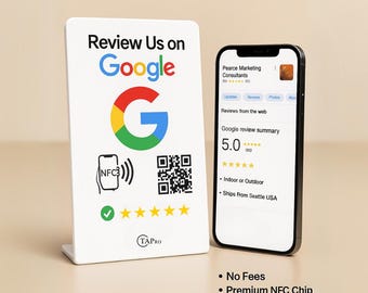 Google Review QR Code NFC Sign | Custom Business Counter Plaque, Tap to Review Display