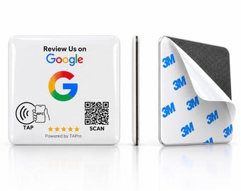 Google Review Sticker for Business 2x2 | NFC Tap + QR Code | 3M Adhesive