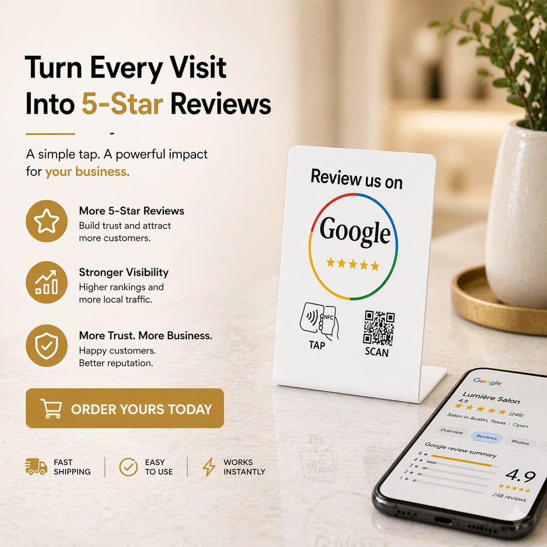Google Review Stand for Business | White NFC QR Code Tap to Review ...