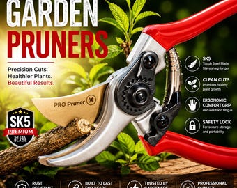 Heavy Duty Bypass Pruners | Ergonomic Garden Hand Clippers with 2 Springs