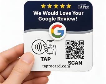 Google Review NFC Sign | Tap to Leave Reviews | Blue 4x4 Business Plate