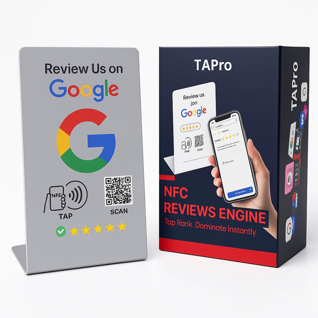 Google Review Stand, NFC Tap QR Code, Gray Business Display, Get 5 Star ...