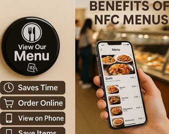 Restaurant NFC Menu Sign – Tap to View Digital Menu | No QR Code Needed | NFC Table Tag for Café, Bar, Hotel