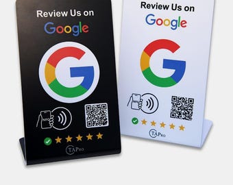 NFC Google Review Stands – Black & White Tap to Review Sign (Bundle)