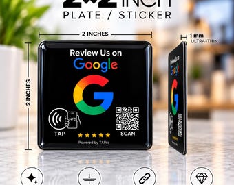 Google Review NFC Plate 2x2 | QR Code Tap to Review Sign | 3M Adhesive