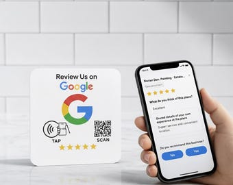 Google Review Sign for Business 4x4 Inches | NFC Tap to Review Stand with QR Code | Restaurant Salon Retail Display