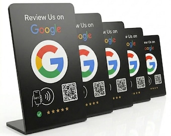 Google Review Stand 5 Pack | NFC Google Review Sign | QR Code Review Display | Google Business Review Stand | No Monthly Fees