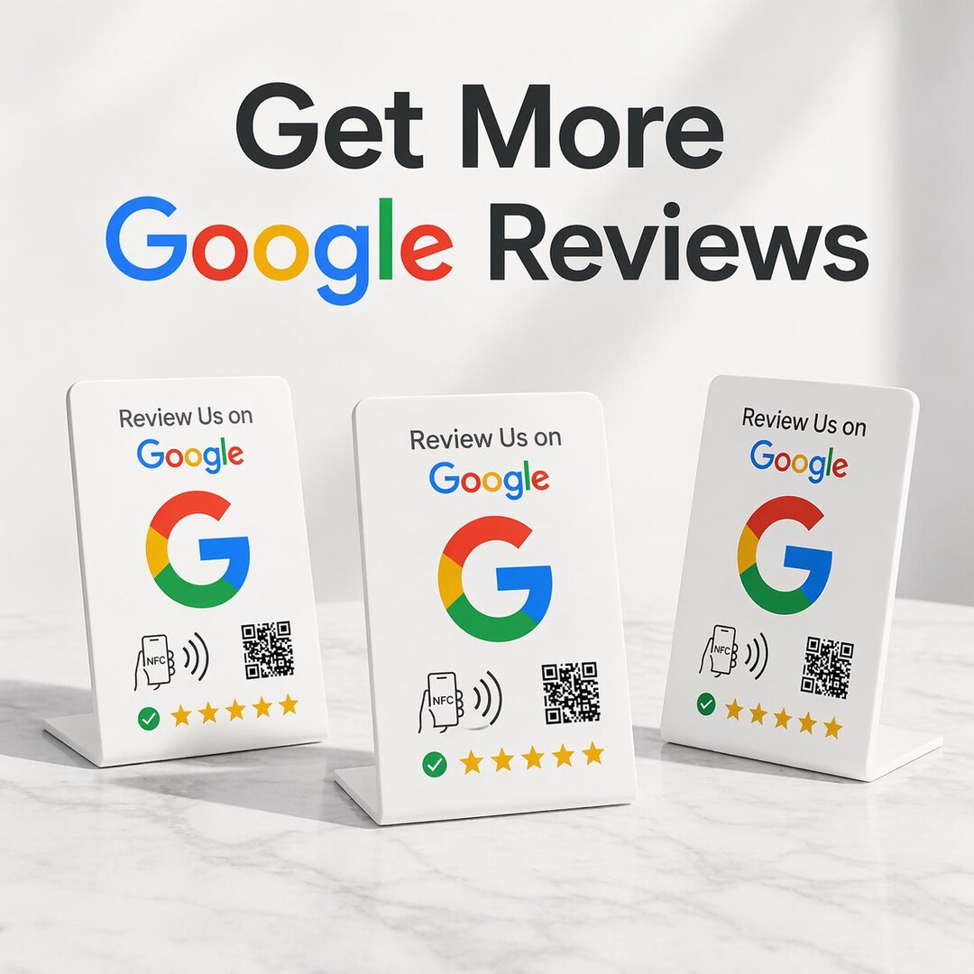 3 Pack Google Review NFC Stands | QR Code Tap to Review Signs for ...