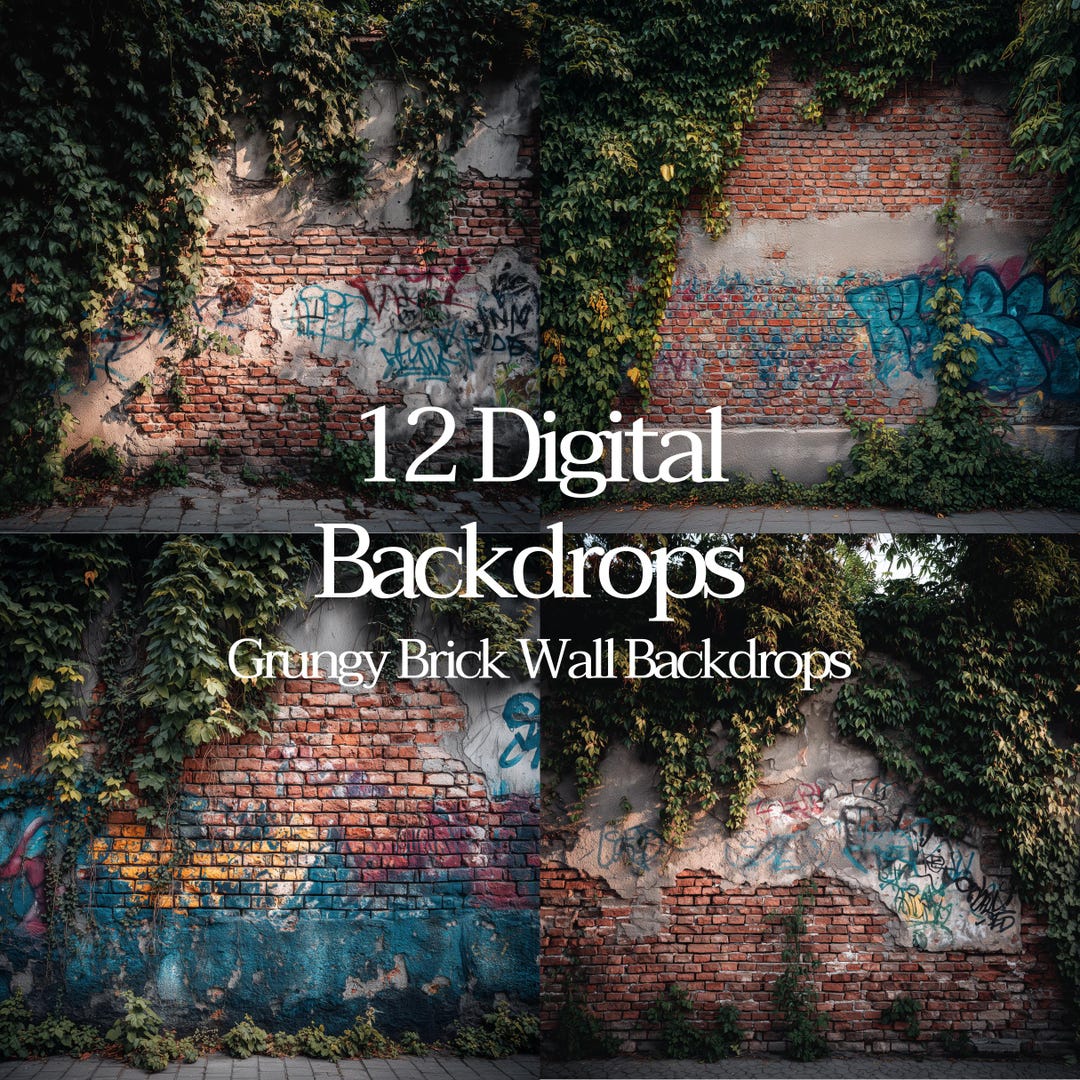 Rustic Graffiti 12 Grungy Brick Wall Backdrops | Rustic Graffiti Scenes | Overgrown Ivy ...