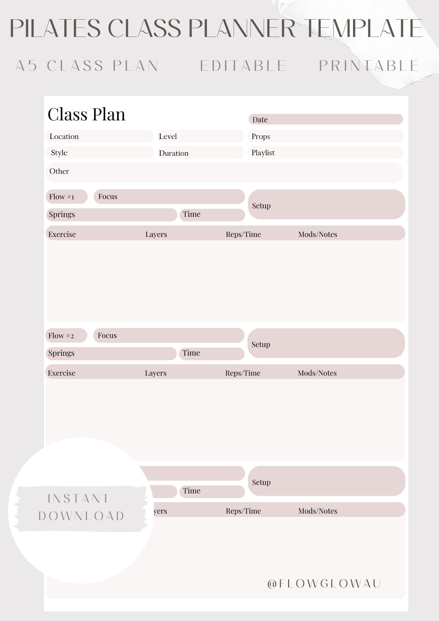 Pilates Class Planner Template | Pilates Instructor | Reformer Pilates ...