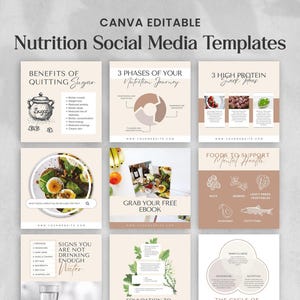 Canva Editable 50 Nutrition Social Media Post Templates, Social Media Templates, Post Template Bundles