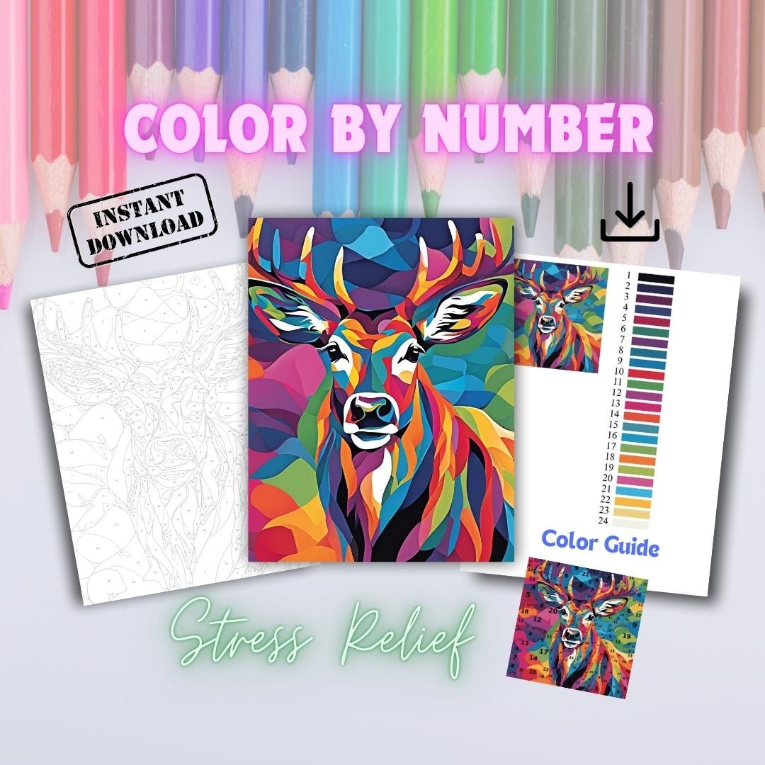 Color Buck Numbers Color-by-number Buck Digital Download | Relaxing DIY Art Activity ...