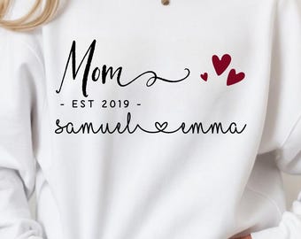 Personalized Mom Sweatshirt, Mama Heart Shirt, Custom Kids Name Mother's Day Christmas Gifts