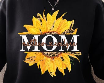 Mom Sunflower Sweatshirt, Custom Kid Name Shirt, Mama Sweatshirt Hoodie, Mother's Day Christmas Gifts