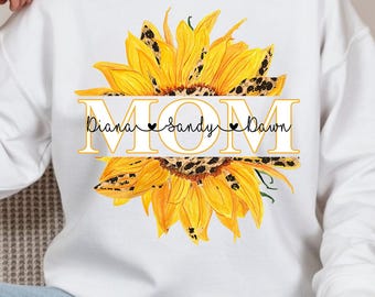 Mom Sunflower Sweatshirts Custom Kids Name, Mom Grandma Shirt, Mother's Day Christmas Gifts