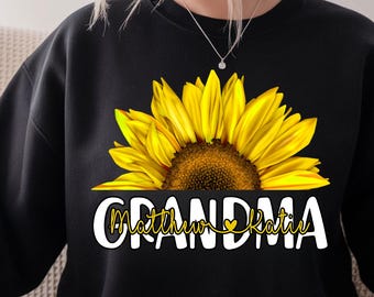 Personalized Grandma Sunflower Sweatshirt, Custom Grandkid Name Shirt, Mother's Day Gift for Grandma