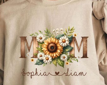Custom Mom Sunflower Shirt, Personalized Kids Names Sweatshirt, Mother's Day Gift for New Mom