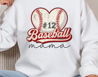 Custom Baseball Mama Sweatshirt, Gameday Mom Shirt, Personalized Number Baseball Player
