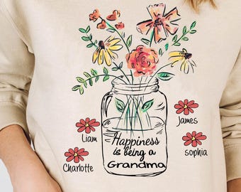 Custom Wildflower Grandma Sweatshirt, Personalized Mother's Day Gift for Mom