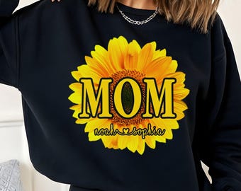 Custom Mom Sunflower Sweatshirt, Personalized Kids Names, Mother's Day Gift for Mom Shirt