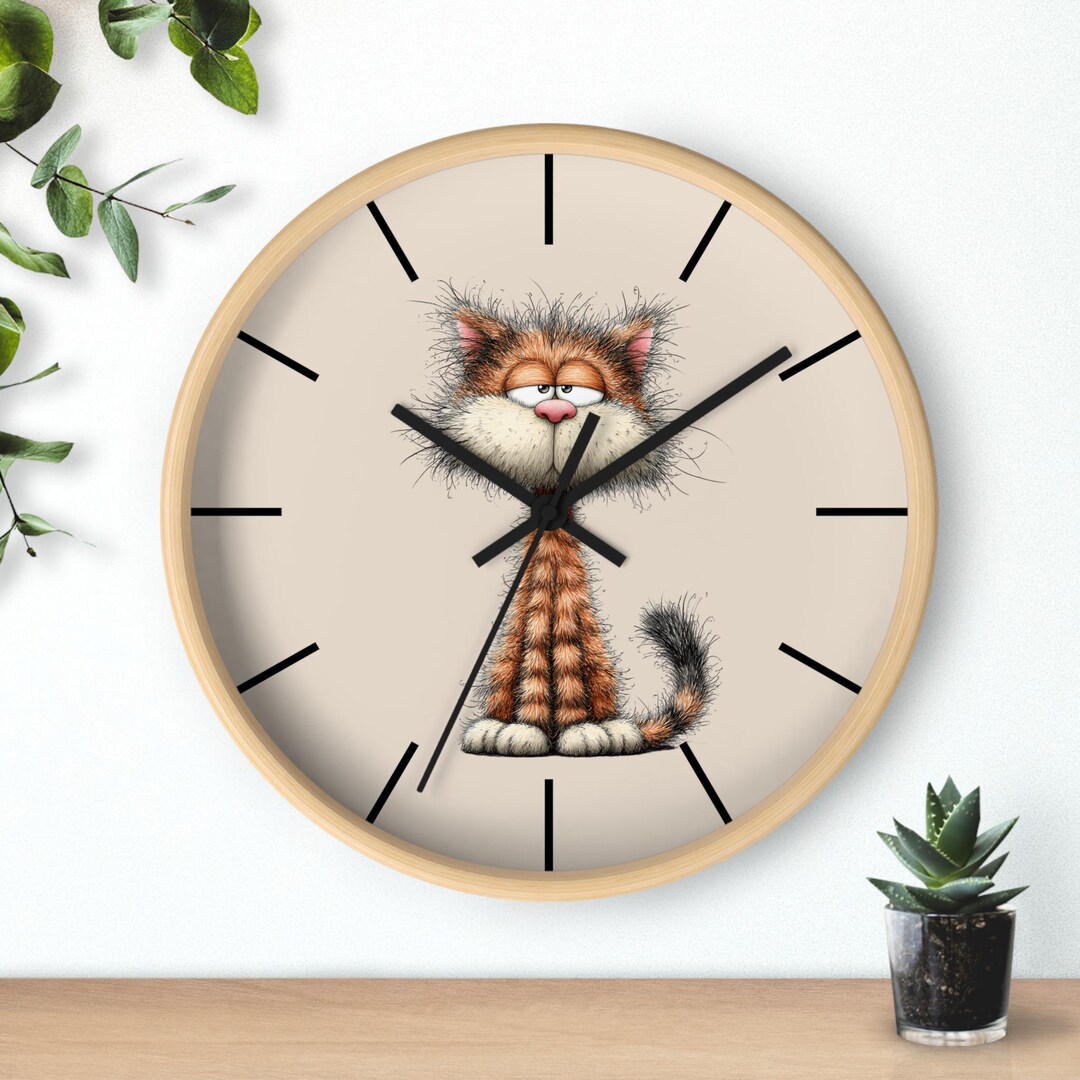 Rustic Cat Clock Minimalist Art Cat Wall Clock | Whimsical Quirky Pet Lover Clock Home ...