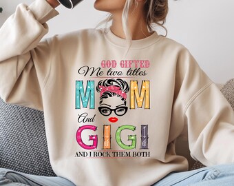 Two Titles Mom And Gigi Custom Kids Name, Grandma Sweatshirts, Mother's Day Christmas Gifts