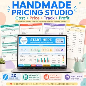 Handmade Product Pricing Calculator Spreadsheet, Excel cost of goods, craft margin tracker