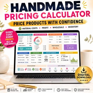 Handmade Product Pricing Calculator Spreadsheet, Excel cost of goods, craft margin tracker