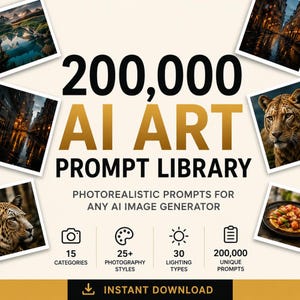AI Art Prompt Library, 200K CSV Excel digital download