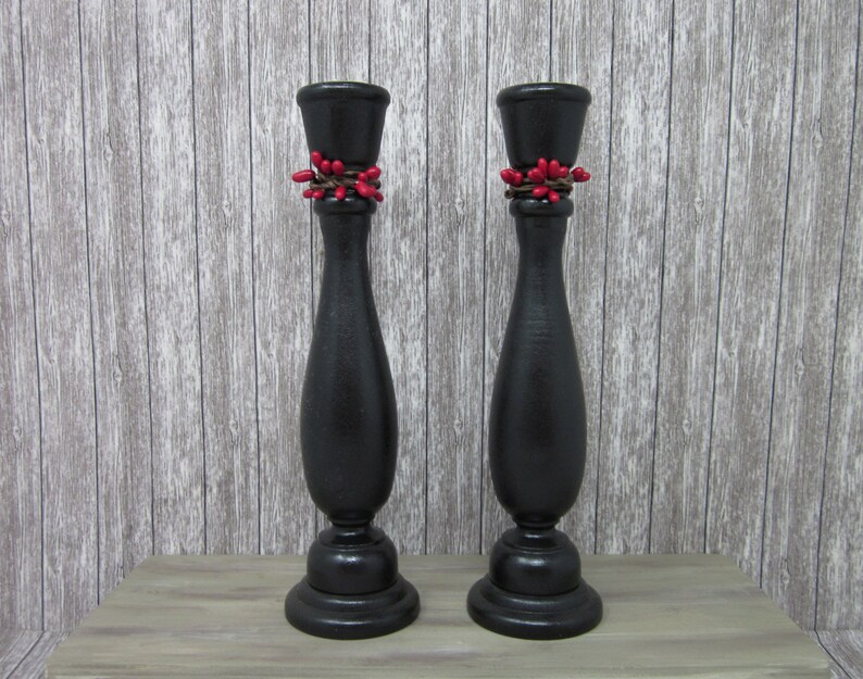 Taper Candle Holders Gloss Black Set of Two Tall Candle Etsy