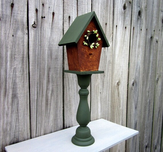 Decorative Birdhouse Pedestal Green Rustic Decor Indoor Etsy