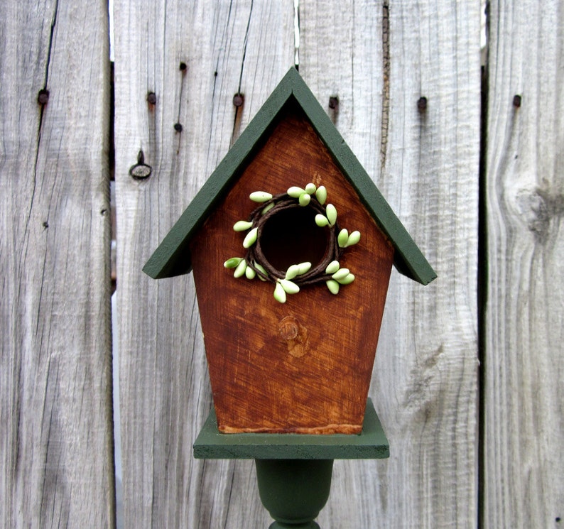 Decorative Birdhouse Pedestal Green Rustic Decor Indoor Etsy