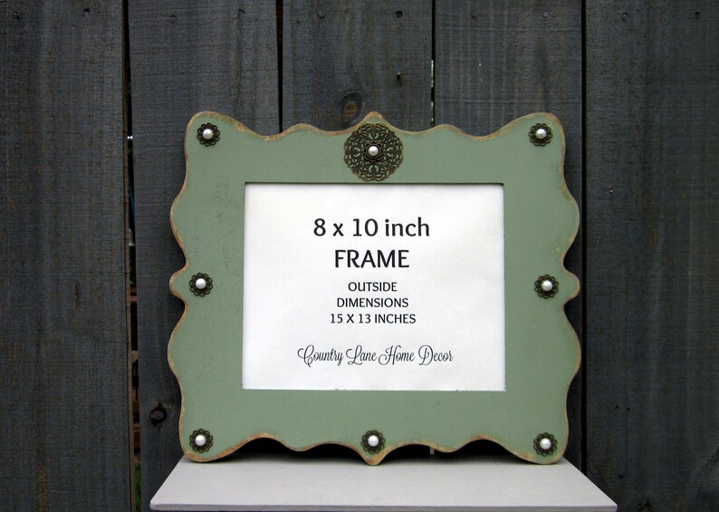 Green Photo Frame 8x10 Jeweled Picture Frame Distressed Etsy