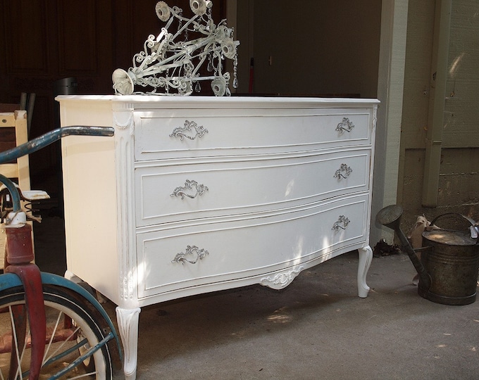 WHITE SHABBY LOW BOY DRESSER Refinished 3 Drawer Dresser Etsy