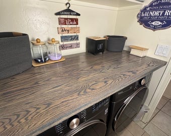 Solid Oak Washer and Dryer Countertop: Farmhouse Laundry Room Organizer