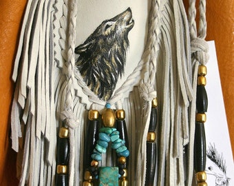 Spirit Wolf Deerskin Leather Fringed Amulet Totem Medicine Bag ~ Jill Claire