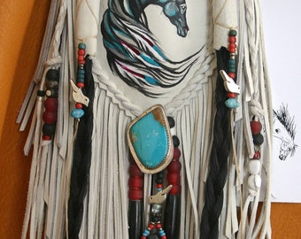 Spirit Black Horse Painted Deerskin Leather Amulet Totem Medicine Bag ~ Jill Claire