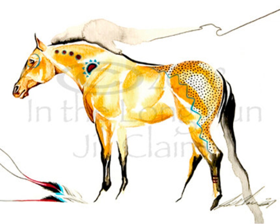Native War Horse Eagle Feather Art Painting Print Jill Claire Original ...